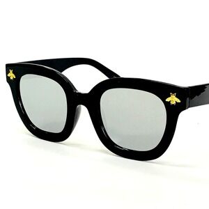 Bee Sunglasses Women's Fashion Oversized Black Frame Mirror‎ Lens Trendy Style